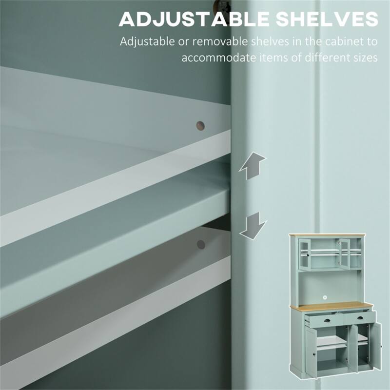 Light Blue Kitchen Pantry Cabinet with Storage Adjustable Shelves and Open Counter - 39.25" W x 15.75" D x 70.75" H