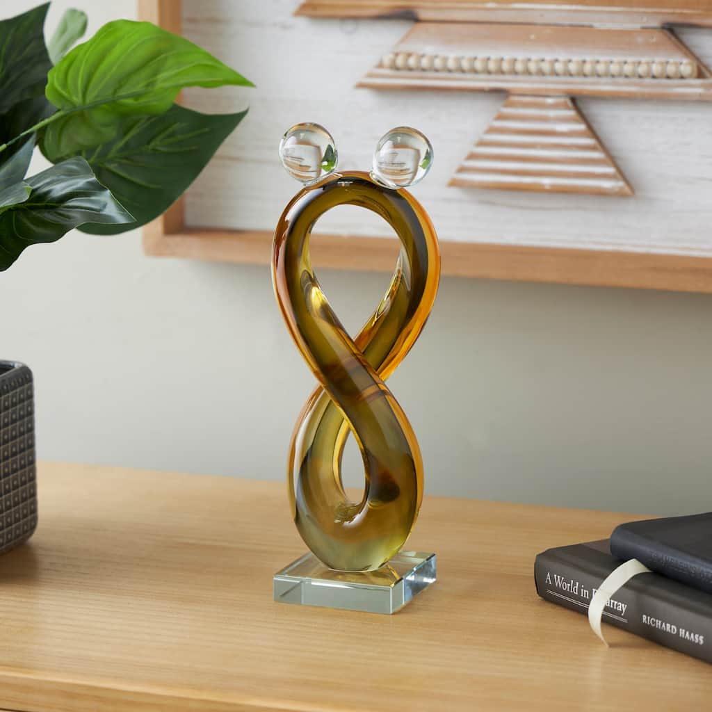 Orange Glass Infinity Abstract Decorative Sculpture with 2 Small Orbs