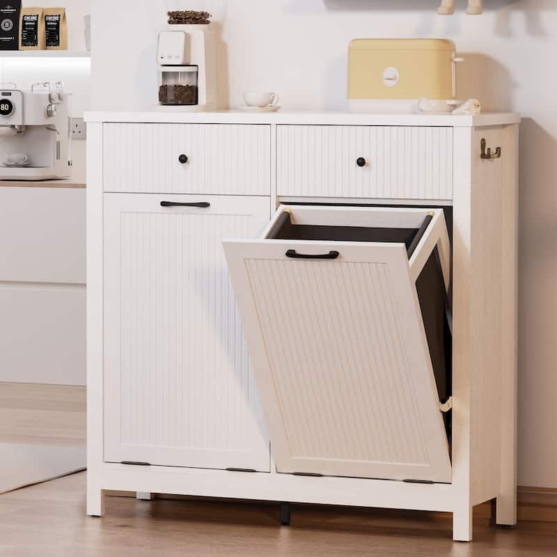 White 20 Gallon Double Tilt Out Trash Cabinet with 2 Drawers