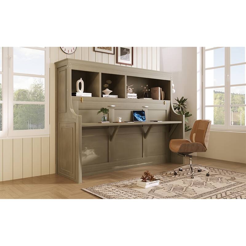 Roomfitters Twin Murphy Bed with Fold-Down Desk and Storage Shelves