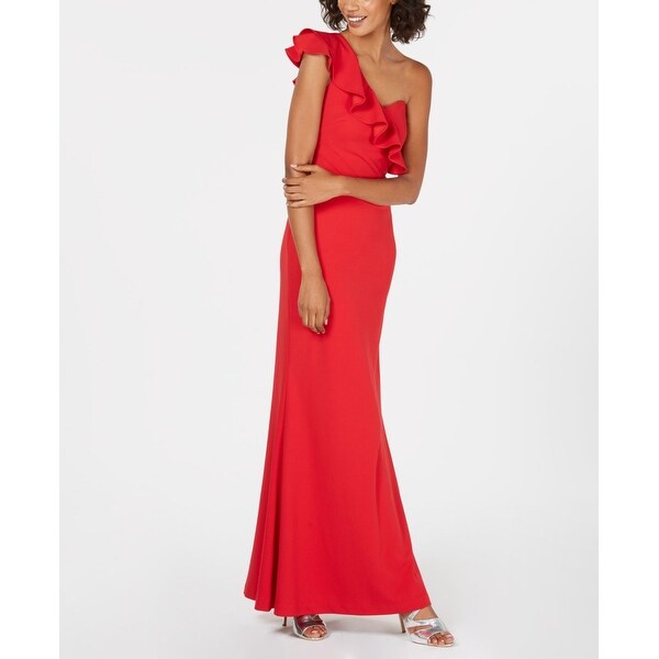 calvin klein red one shoulder dress