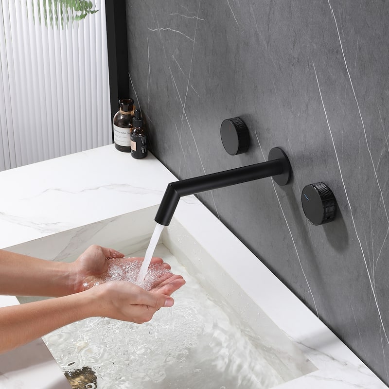 Solid Brass Wall Mounted Double Handle Widespread Bathroom Faucet