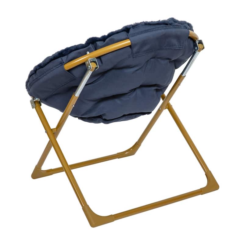 Kids Folding Synthetic Fur Saucer Chair for Playroom or Bedroom - 12.25"D x 22.75"W x 22"H