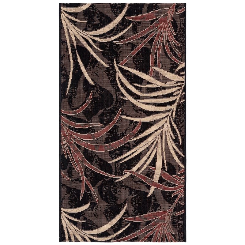 SAFAVIEH Courtyard Jocelyn Indoor/ Outdoor Waterproof Patio Backyard Rug - 2'7" x 5' - Black/Creme