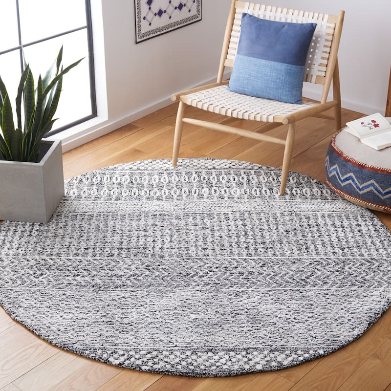 SAFAVIEH Handmade Glamour Shag Modern Viscose Rug - 6' Round - Charcoal/Ivory