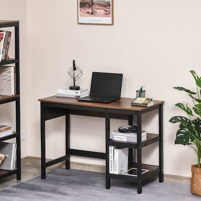 HOMCOM Computer Desk with Display Shelves/Home Office Table Workstation, Walnut and Wood Grain