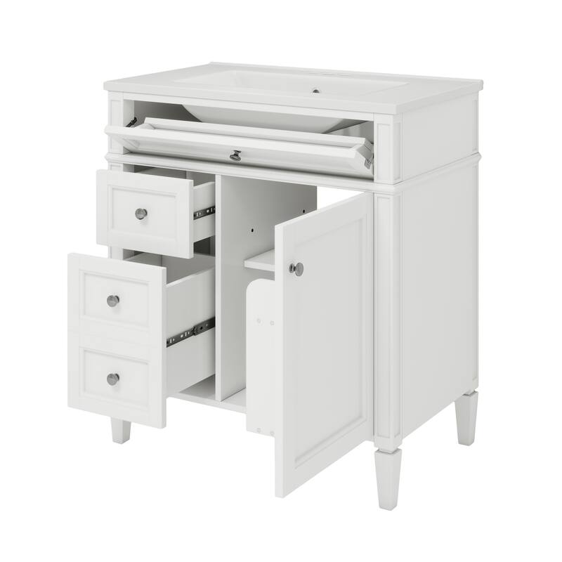 30" Bathroom Vanity Cabinet with Sink, Modern Freestanding Vanity with 2 Storage Drawers, Tip-out Drawer, and Adjustable Shelf