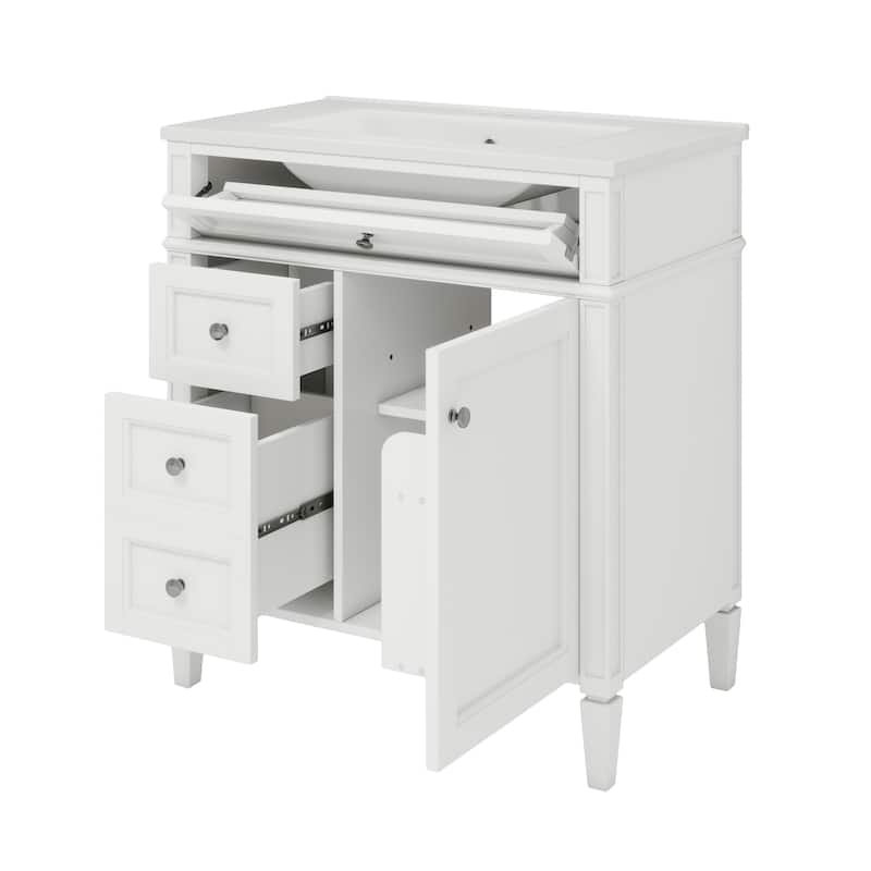 GDFStudio - Halmore Modern Freestanding Bathroom Vanity with Resin Sink, 2 Storage Drawers and a Tip-Out Drawer - 30'W