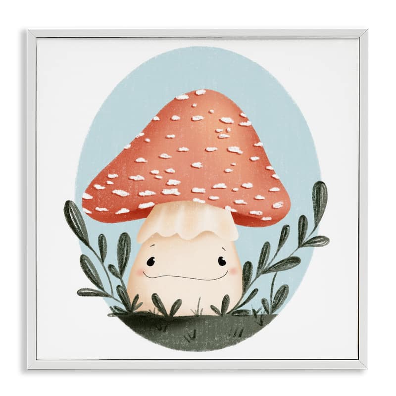Stupell Smiling Mushroom In Nature Framed Giclee Art Design By Sarah Hickman - 24 x 24 - White