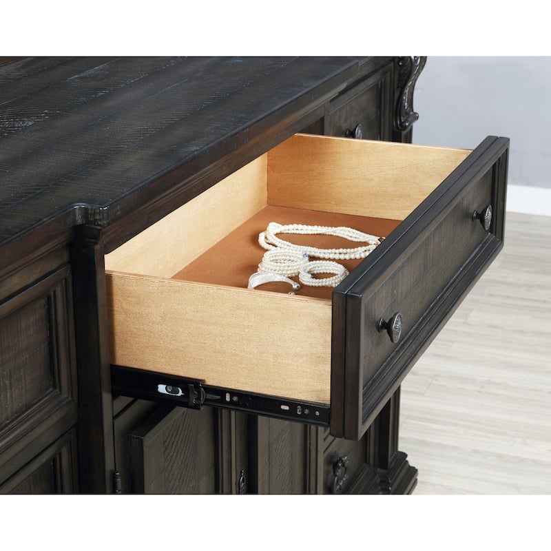 Roundhill Furniture Farson Distressed Dark Walnut Finish Dresser with Door