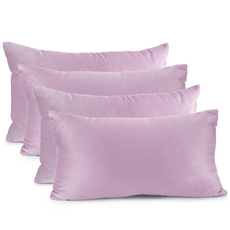 Nestl Solid Microfiber Soft Velvet Throw Pillow Cover (Set of 4) - 12" x 20" - Light Gray Lavender