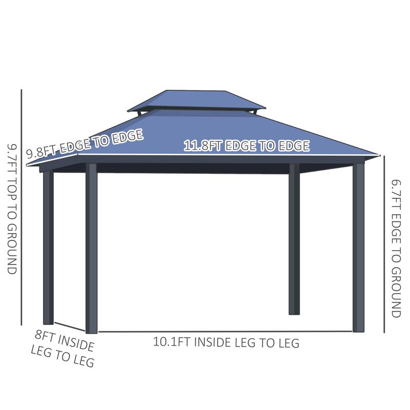 10x12 Hardtop Gazebo with Polycarbonate Roof, Aluminum Frame, Netting & Curtains for Outdoor Use