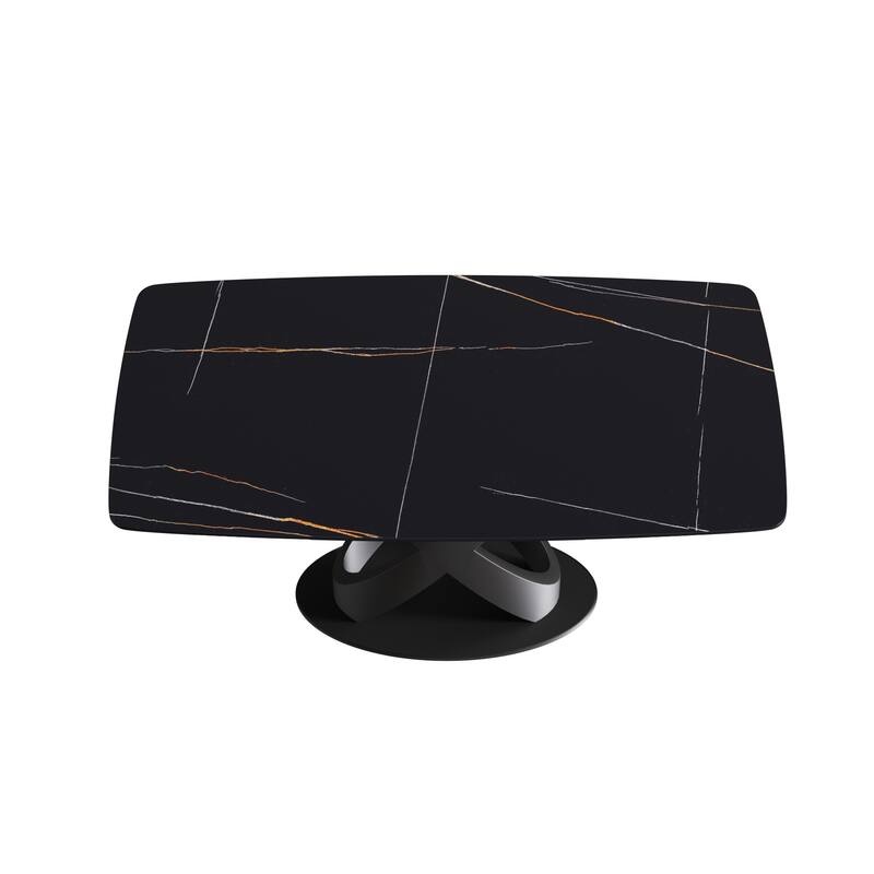 63'' Modern Dining Table，Sintered Stone Tabletop with Black Base