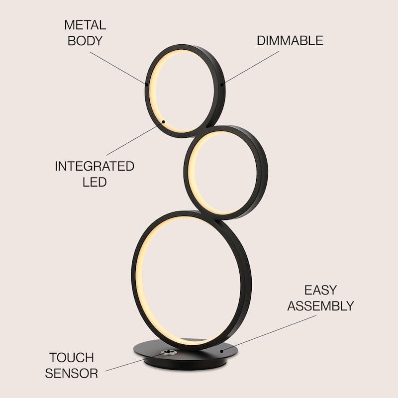 Lillian 17.25" 3-Light Bohemian Coastal Iron Integrated LED Table Lamp, Black by JONATHAN Y