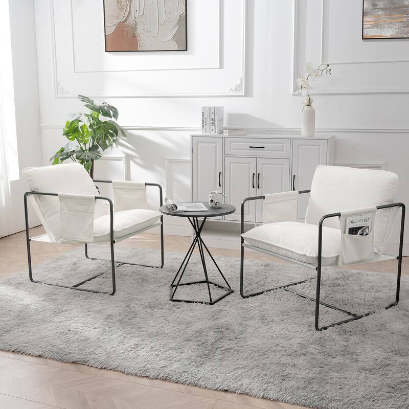 2 Sets 1 Case, Upholstered hanging armchair with arm pocket metal frame - White