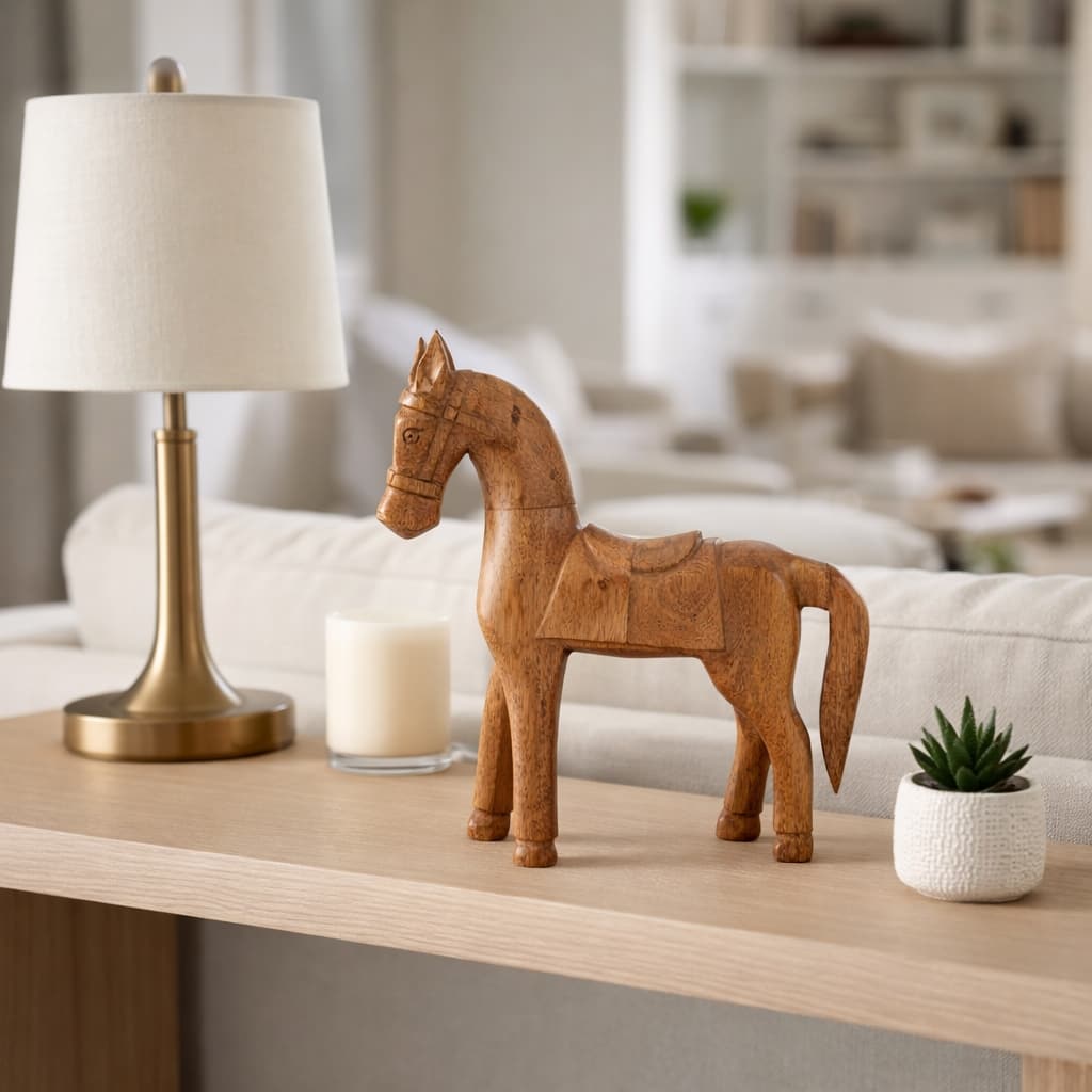 Wood Standing Horse with Saddle Figurine - Brown, 12" - 12.0"