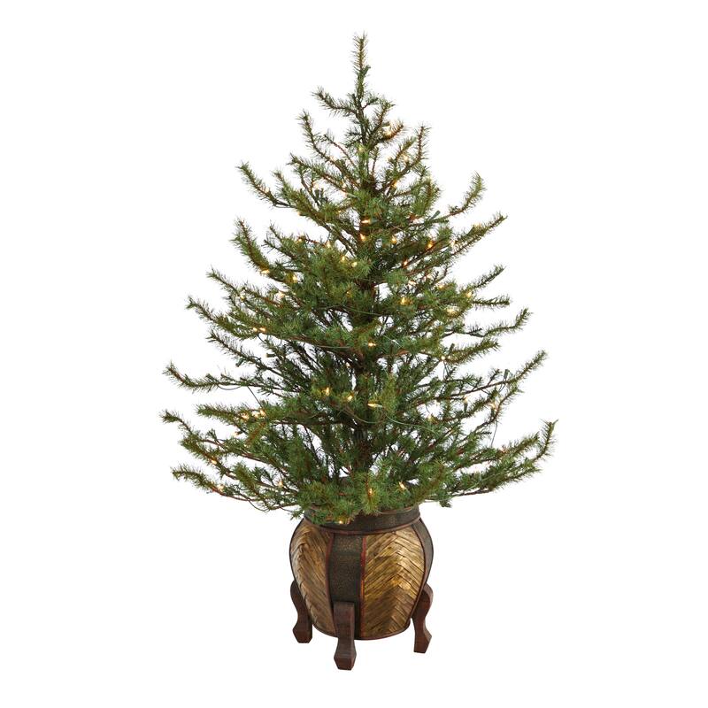 4.5' Artificial Christmas Tree with 100 Lights in Decorative Planter