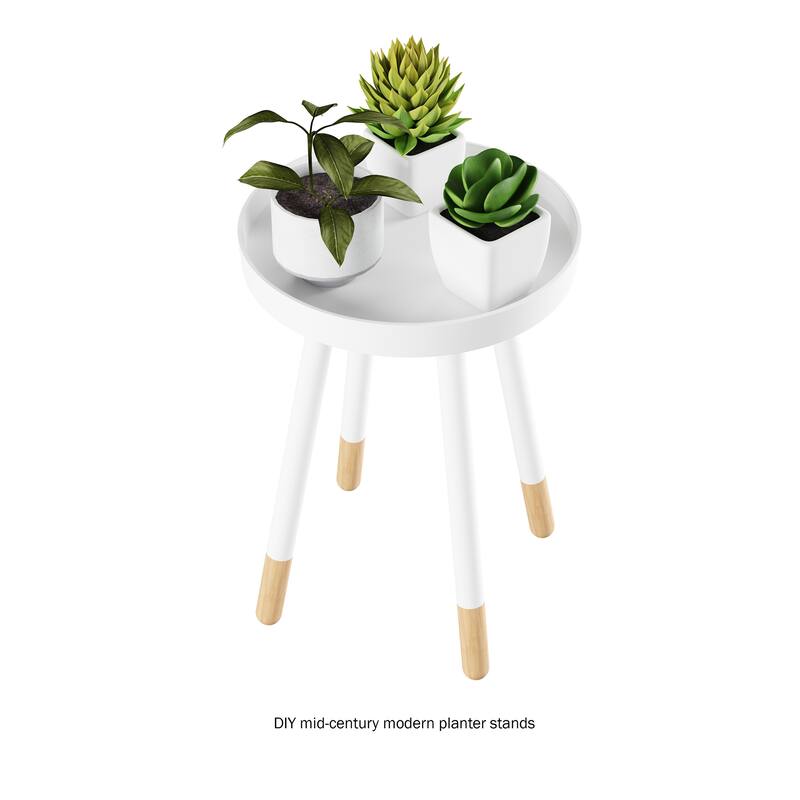 Lavish Home Round Wooden End Table Two-Toned with Tray Top