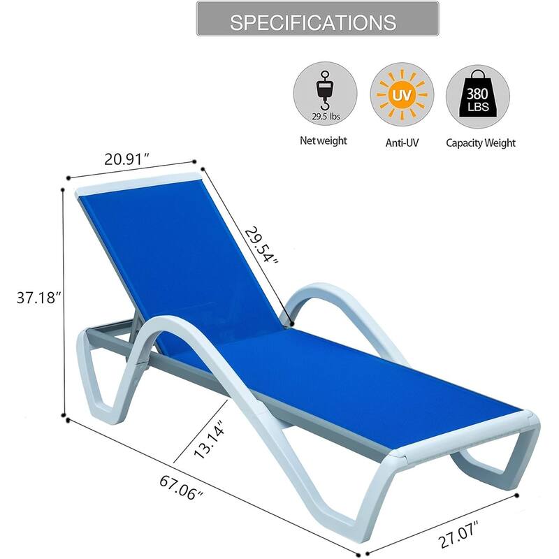 Patio Chaise Lounge Adjustable Aluminum Pool Lounge Chairs with Arm All Weather Pool Chairs for Outside, in-Pool, Lawn
