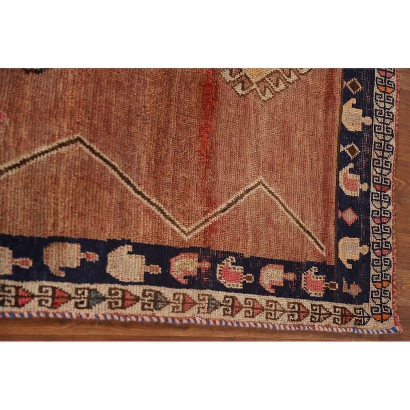 Vegetable Dye Gabbeh Qashqai Persian Antique Rug Handmade Wool Carpet - 4'2"x 7'3"
