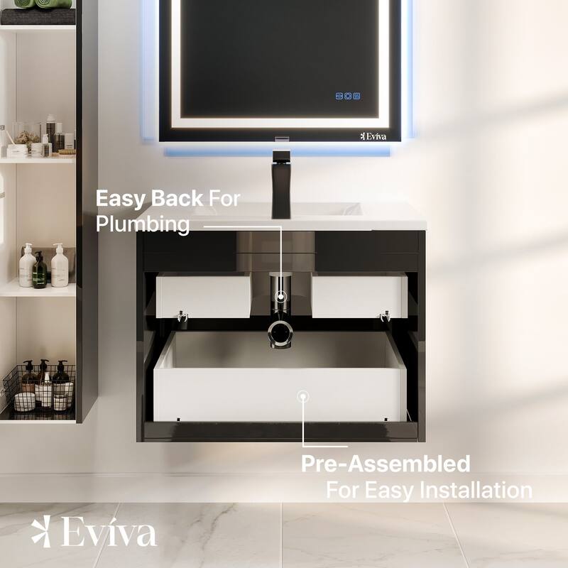 Eviva Joy 24" Wall Mount Bathroom Vanity with Porcelain Top