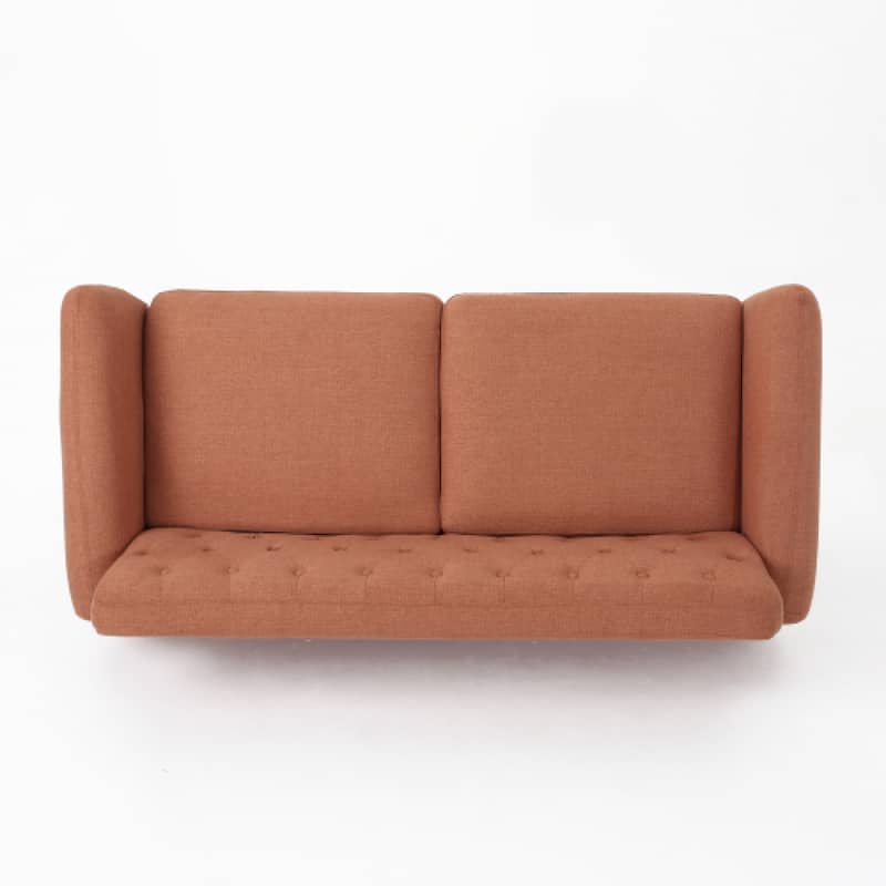 Roomfitters Mid-Century Loveseat Sofa, Upholstered Tufted Couch for Living Room, Modern Accent Seating, Burnt Orange