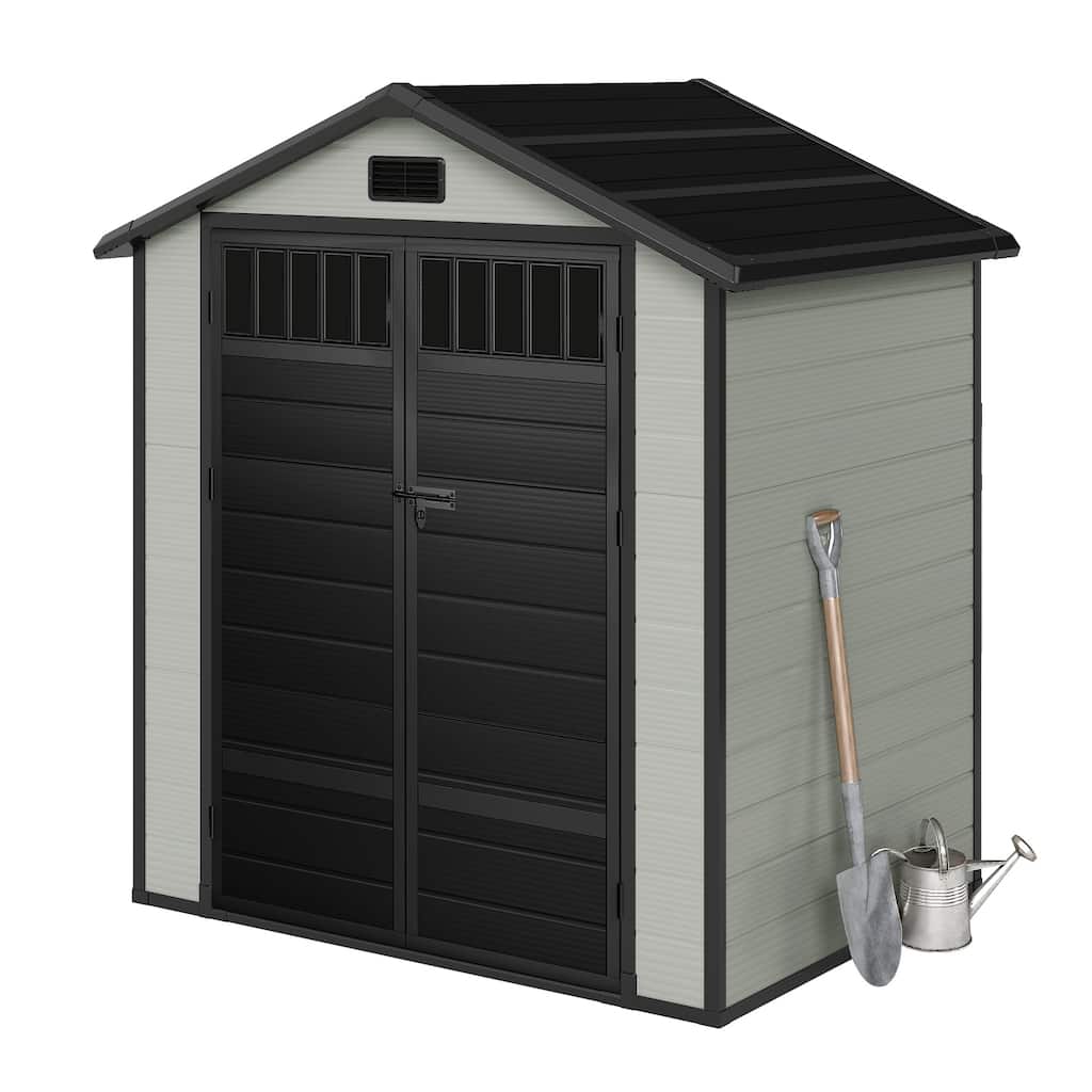 6x4.4 FT/5x3 FT Resin Storage Shed with Fence-Style and Side Windows
