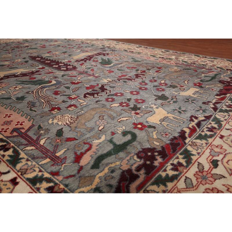 Hunting Animals Gray Ziegler Oriental Large Rug Handmade Wool Carpet - 9'8"x 13'10"