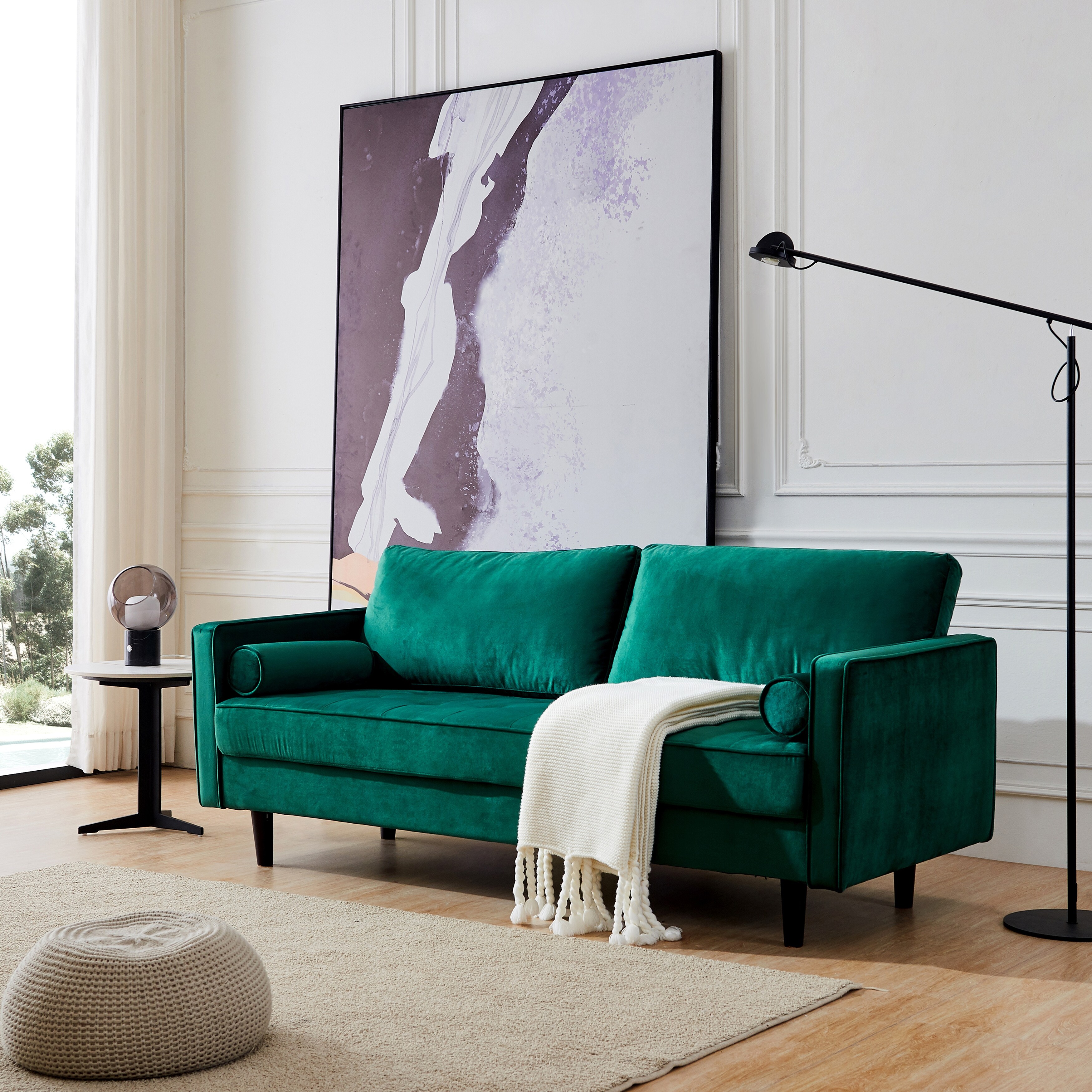 Mid century modern velvet sale couch