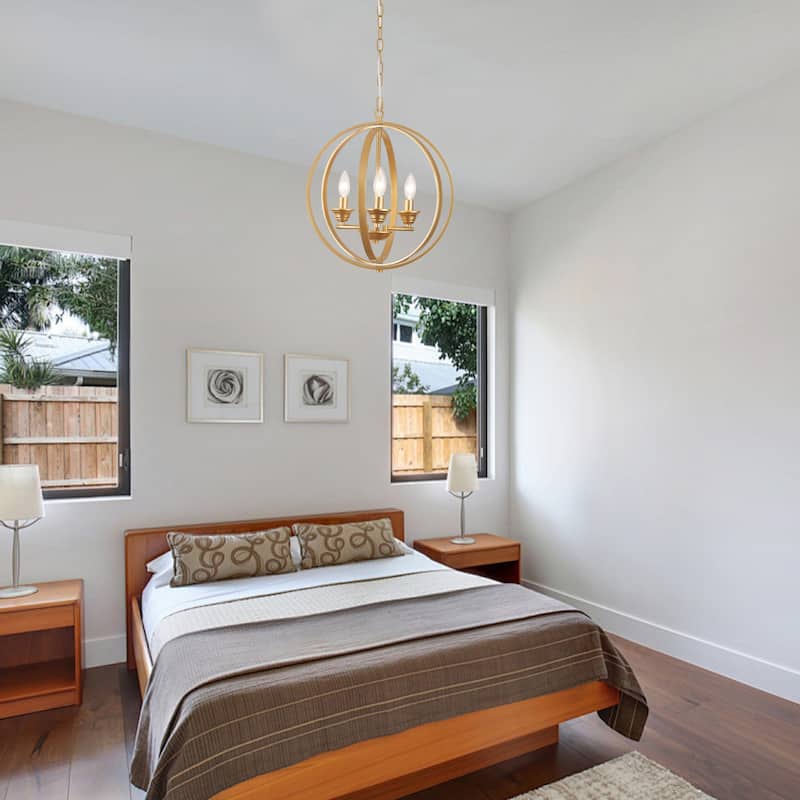 3 - Light Industrial Metal Orb Hanging Chandelier with Adjustable Chain