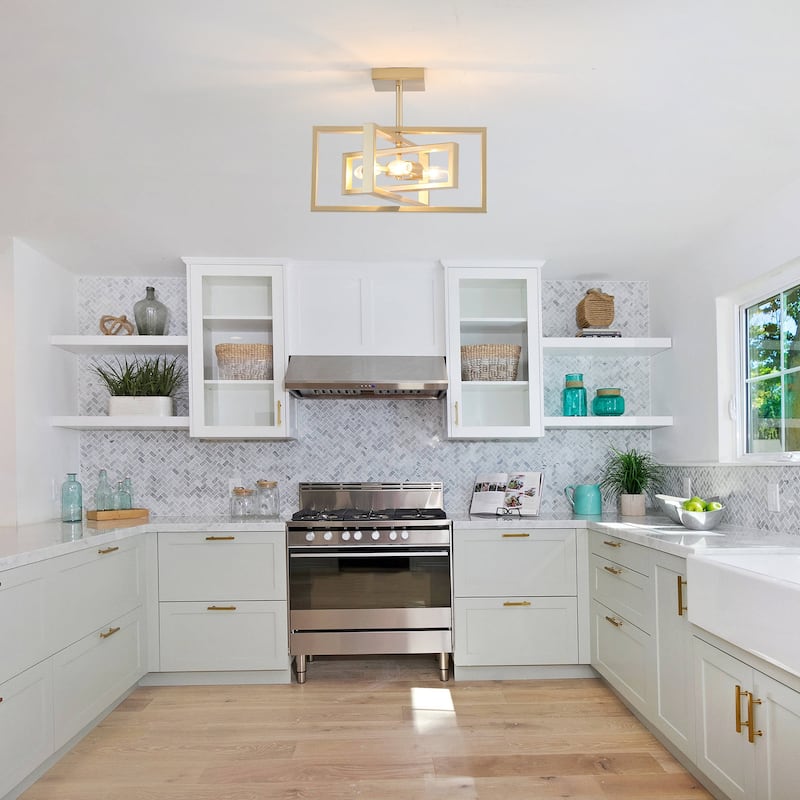 15.8 in. 3-Light Modern Farmhouse Semi-Flush Mount Ceiling Light, Classic Semi Flush Mount Chandelier for Kitchen Dining Room