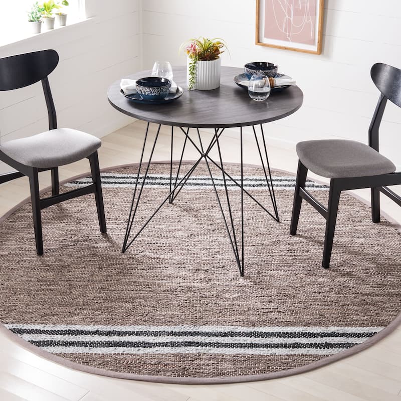 SAFAVIEH Handmade Vintage Leather Inger Modern & Contemporary Leather - 8' Round - Grey/Ivory - Runner/Round