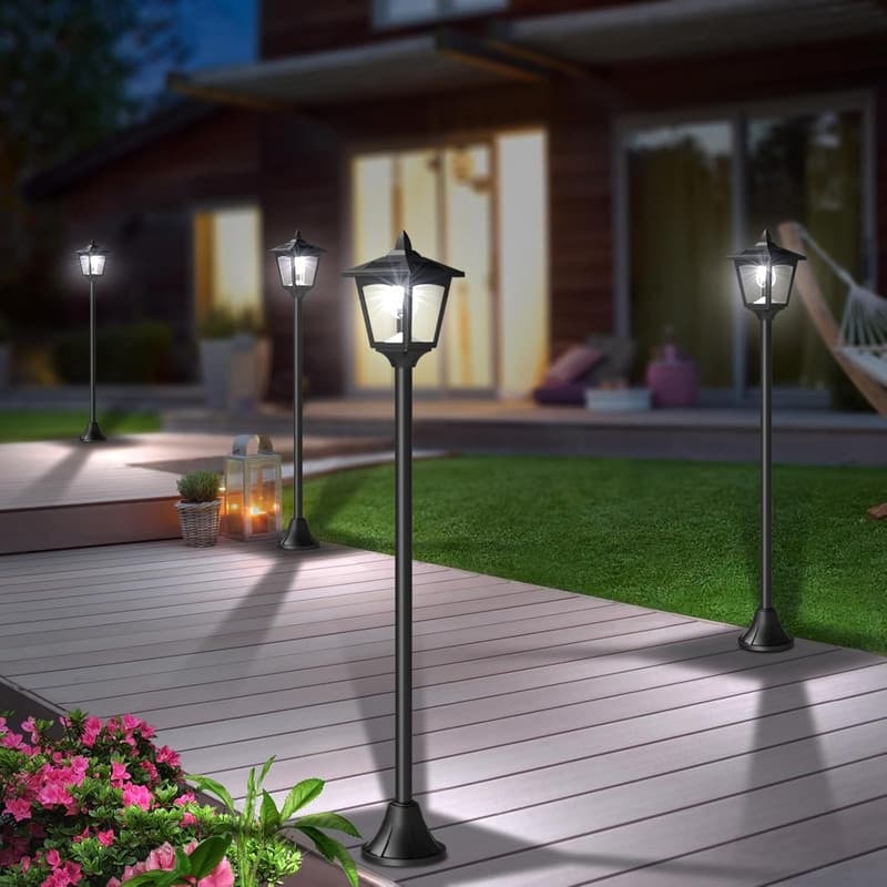 2 Pack 40" Solar Lamp Post Lights IP65 Waterproof LED Outdoor Pole Lighting - Black