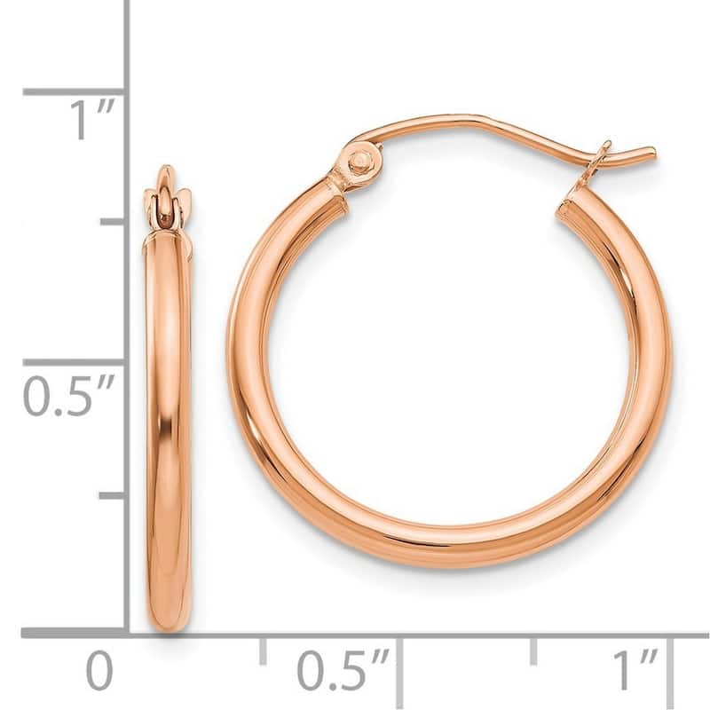Curata 14k Rose Gold 2x20mm Polished Classic Hoop Earrings