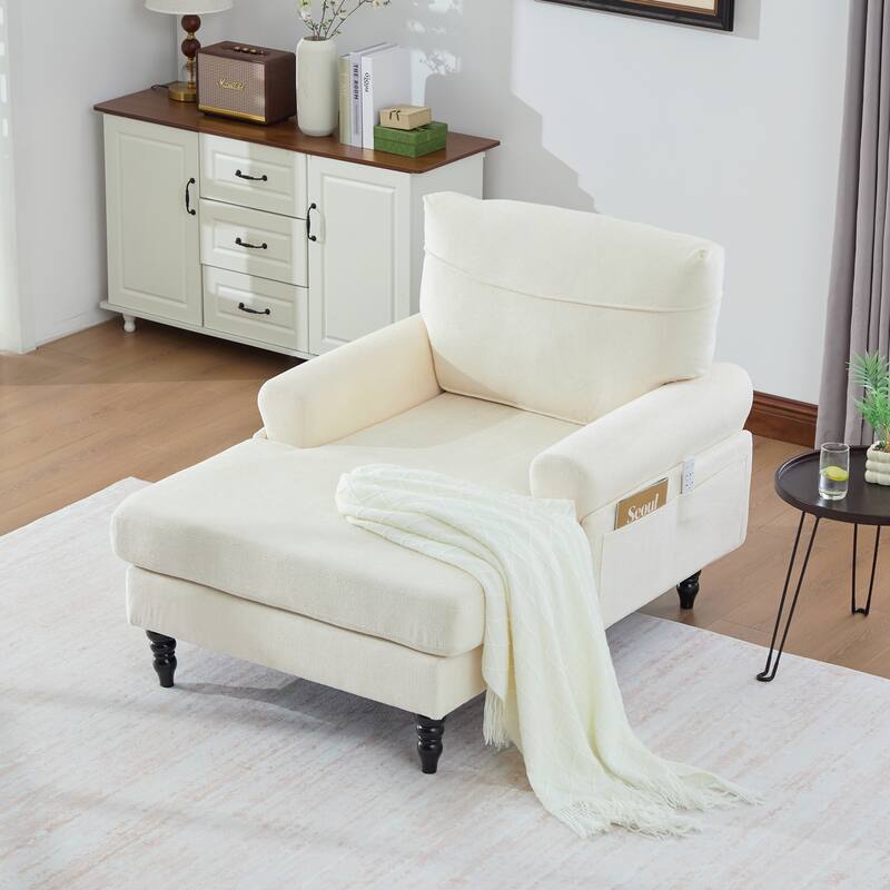 Modern Minimalist Chenille Fabric Chaise Lounge Recliner Single Sofa Living Room Bedroom
