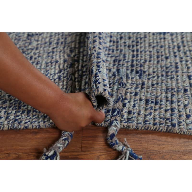 Blue & Gray Moroccan Abstract Area Rug Handmade Wool Carpet - 4'11"x 8'5"