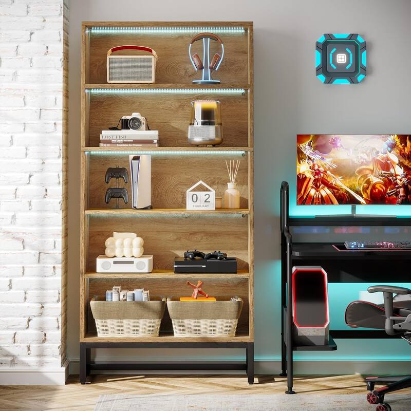 70.8" Tall Bookcase and Bookshelf 5-Tier Storage Shelves Free-Standing