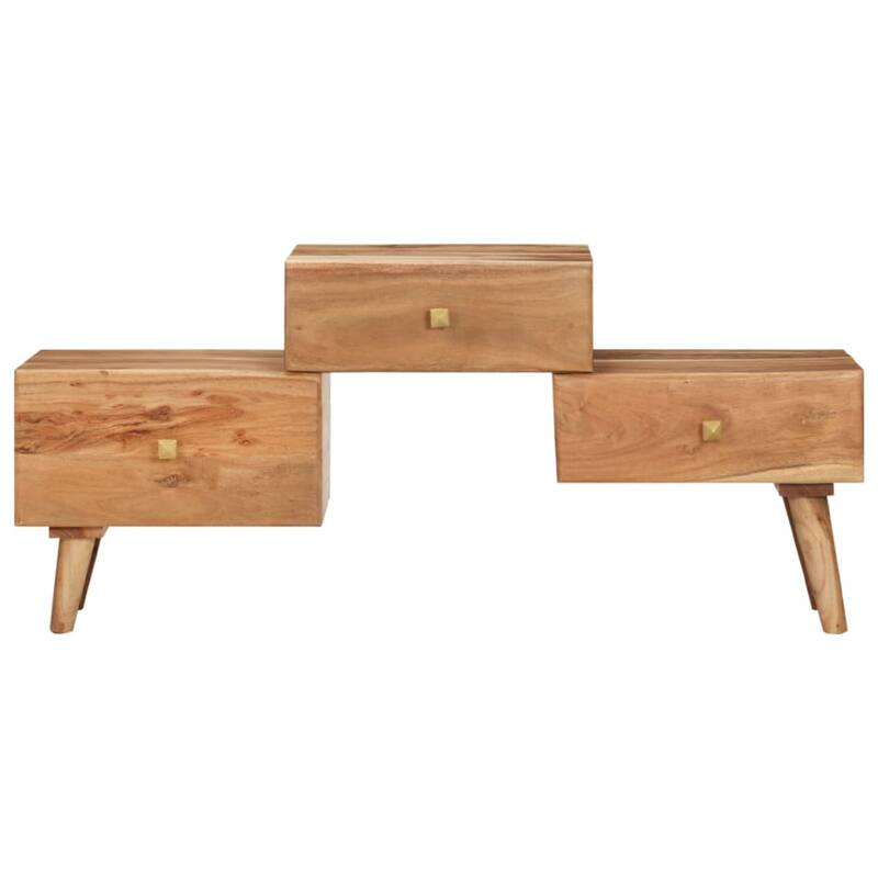 TV Stand Media Cabinet, Honey Brown Solid Acacia Wood, 3 Drawers, 43 Inch