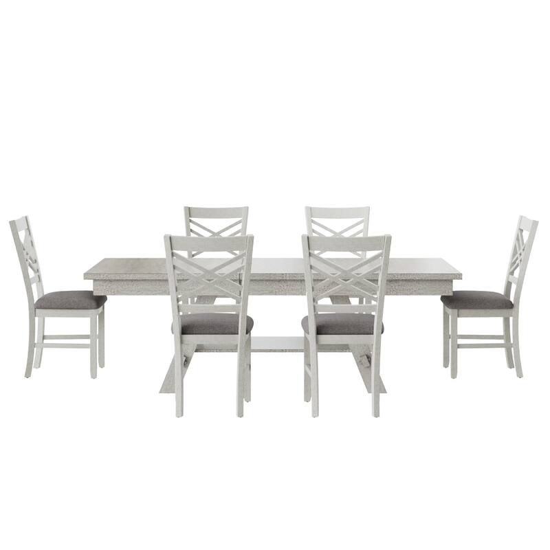 VECELO 5/7-Piece Dining Table Set, Solid Wood Rectangular Extendable Dining Table & 4 Solid Wood Dining Chairs