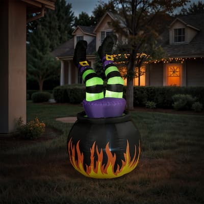 Spooky 5 Ft Electric Animated Inflatable Halloween Witch in Cauldron