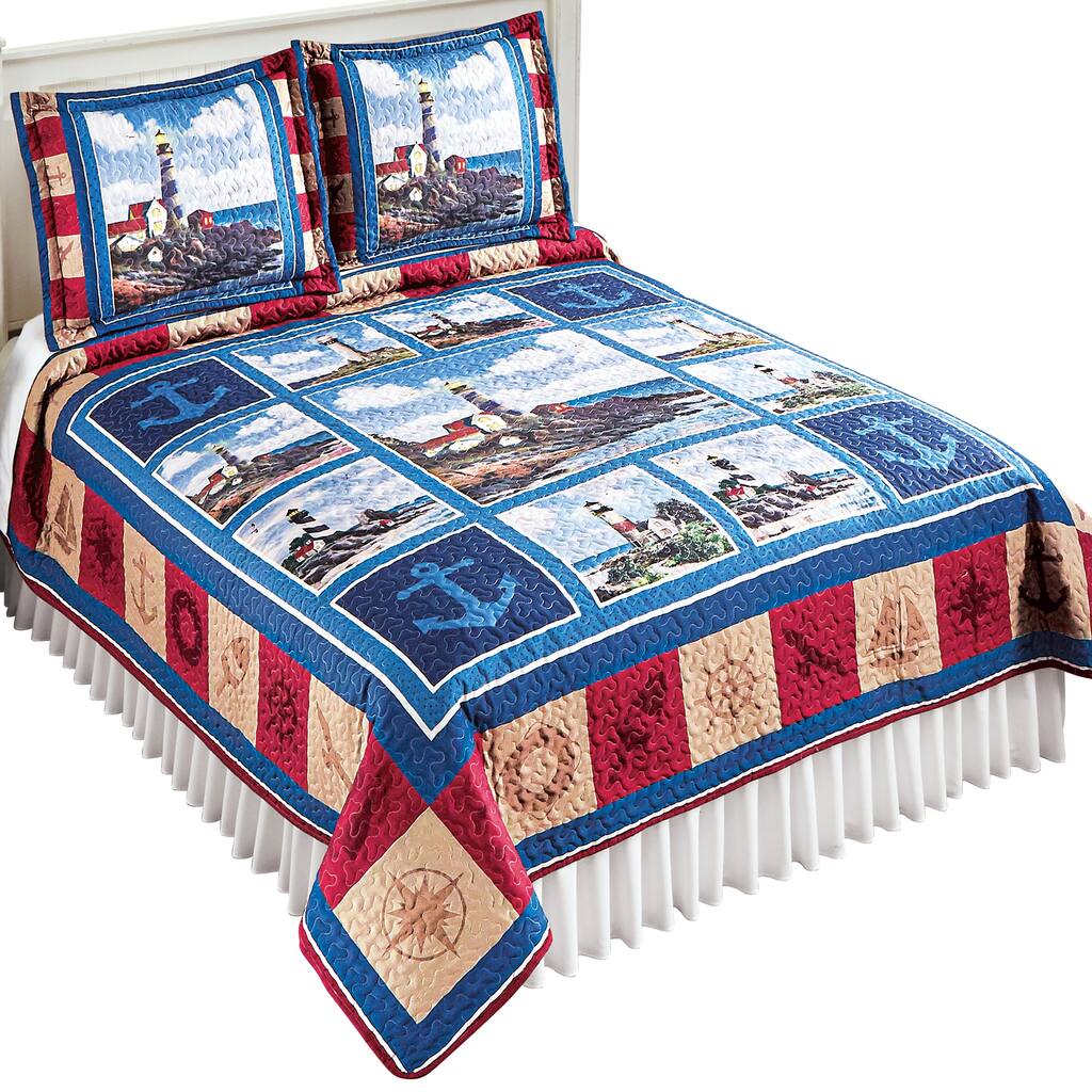 Seaside Lighthouse Scene Nautical Patchwork Quilt