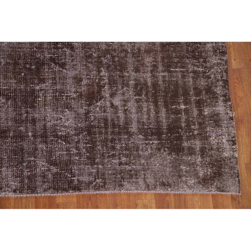 Distressed Brown Over-Dyed Anatolian Turkish Rug Handmade Wool Carpet - 7'2" x 9'10"