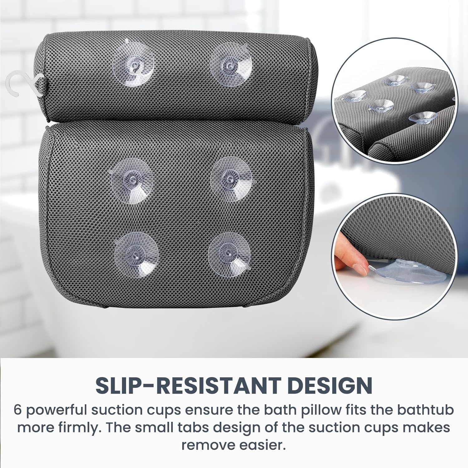 Bath Pillow Bathtub Pillow with 6 Non Slip Suction Cups for Head Neck and Back Support 15.35x14.56 Inch Blue 2