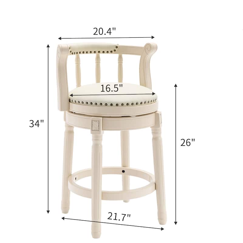 26" Leather Bar Stool with Wooden Frame, White