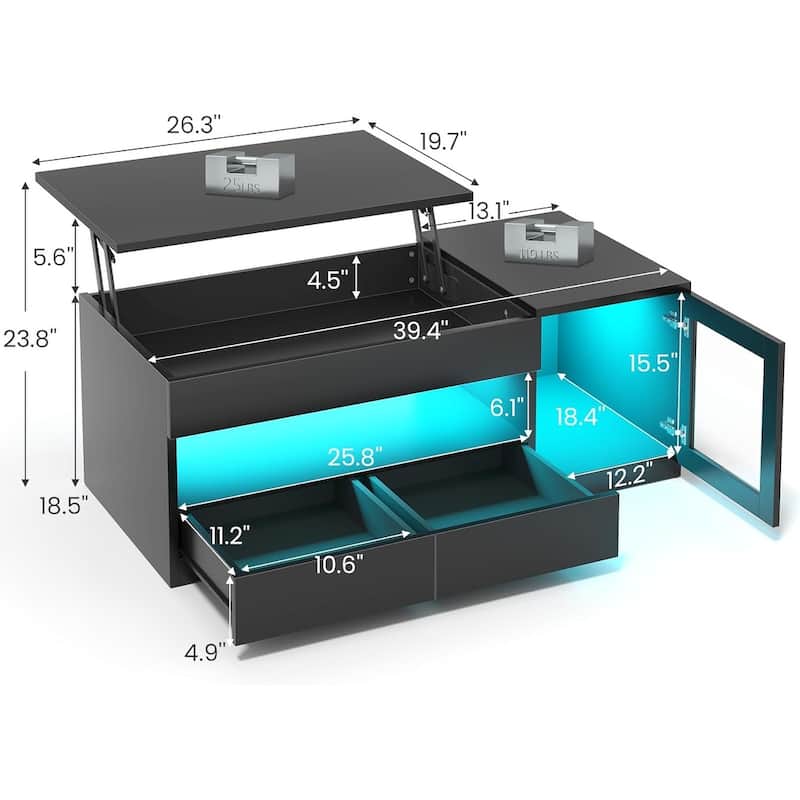 Lift Top Coffee Table 2 Drawers Glass Storage Cabinet Coffee Tables Living Room