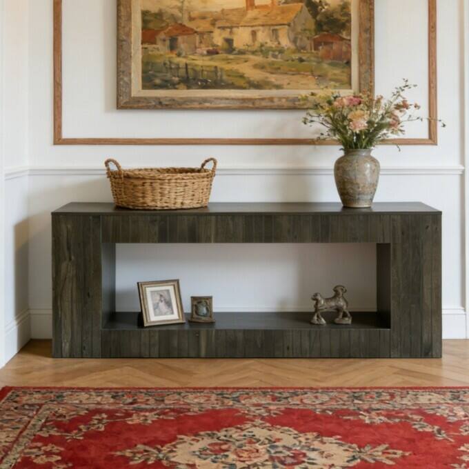 63" Low Console Table, 2-Tier Wooden Entryway Table With Shoe Storage