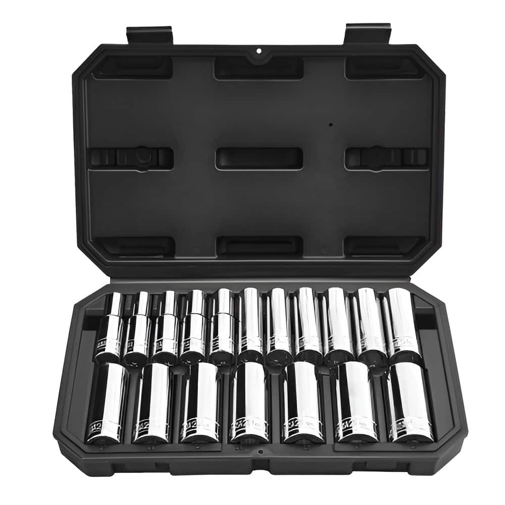 Black CR-V Alloy Steel 1/2-Inch 18-Piece Socket Set with High-Torque Case - 12.52 x 2.76 x 7.99
