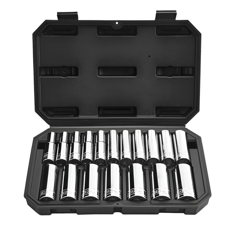 Black CR-V Alloy Steel 1/2-Inch 18-Piece Socket Set with High-Torque Case - 12.52 x 2.76 x 7.99