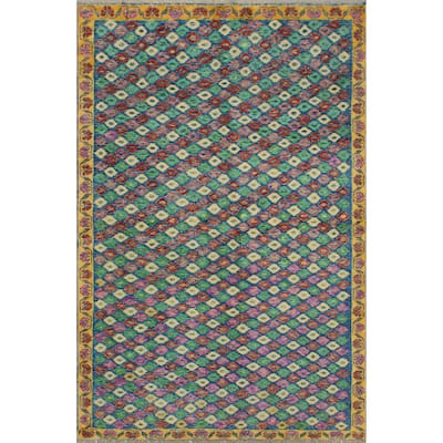 Balochi Ainagul Blue/Gold Rug - 3'11" x 6'0"