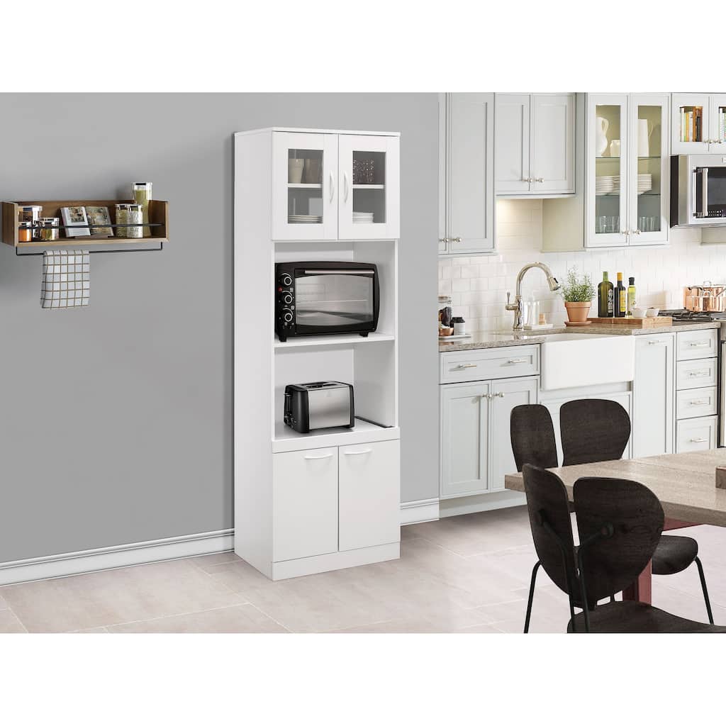 Tall Kitchen Pantry, Microwave Storage Cabinet, White
